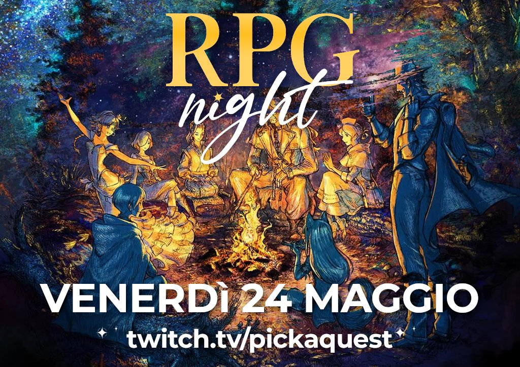 PickaQuest's tweet image. Sabato 18 maggio si celebra il settimo anniversario dalla nascita del sito del Pick a Quest!🎂 

Quale miglior modo per celebrarlo se non con la nostra ormai iconica RPG Night?  

⭐️Corri subito a votare gli RPG che vorresti vedere in live:
tinyurl.com/339kv27v

#RPGNight🌙