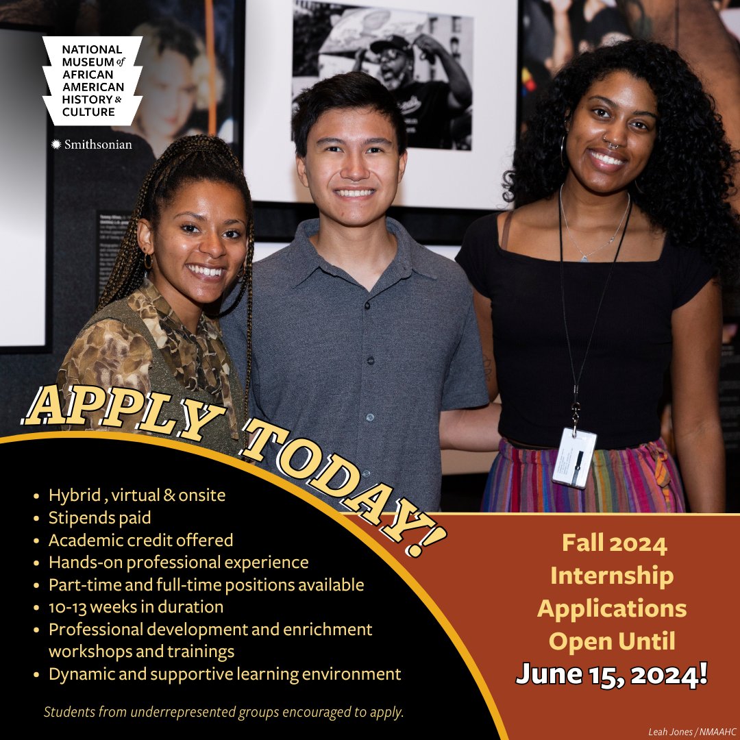 🗞️ Now accepting applications for our fall 2024 internships! 🍂 ️ Gain practical museum skills, program development experience and more. Apply today: s.si.edu/434KJ4x