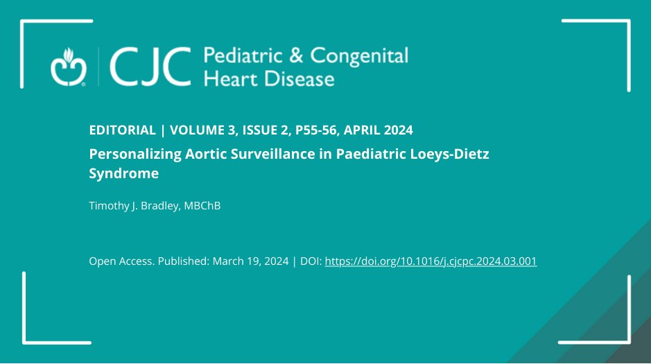 📚 Genotypes and non-invasive measurement of #aortic stiffness can help personalize aortic surveillance and care in #pediatric patients with Loeys-Dietz Syndrome. Read the full #editorial 👉 cjcpc.ca/article/S2772-… 🌐 #LoeysDietz #LoeysDietzSyndrome #CJCPC