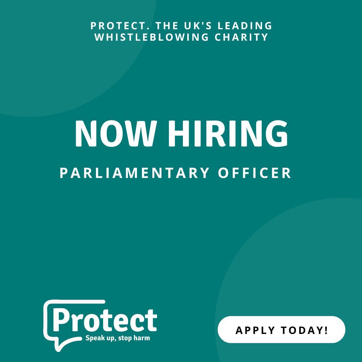 We are looking for a Parliamentary Officer to join our dynamic team. The role will entail advocating Protect's policy aims with MPs, Peers and officials in Whitehall, driving tangible change and supporting the rights of whistleblowers across the UK! buff.ly/3WG2Kq6