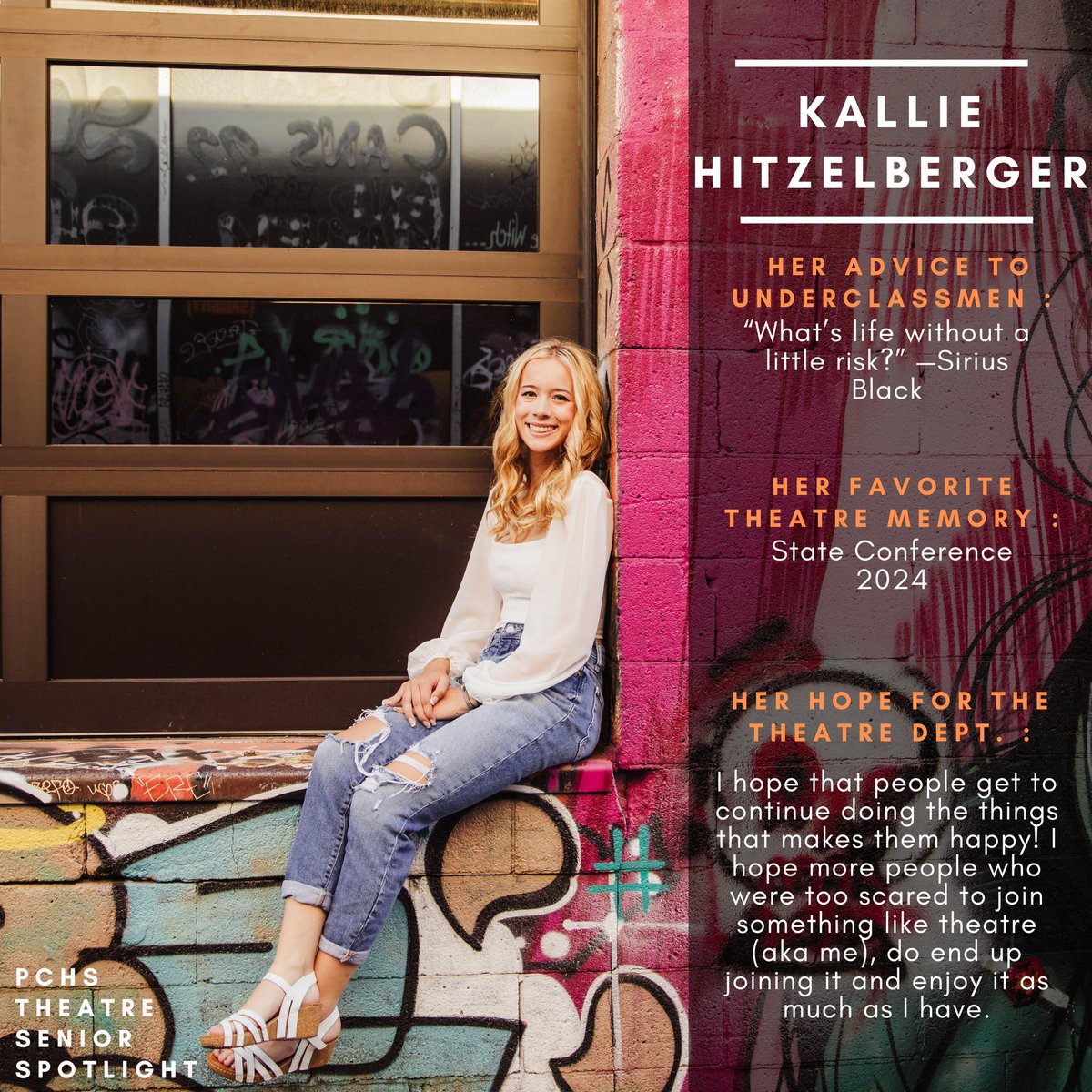 PCHS Theatre (@pchs_theatre) on Twitter photo PCHS SENIOR SPOTLIGHT: Kallie Hitzelberger🎉Kallie has been involved in the theatre this year as an actor on stage and props designer behind the scenes. Next year she will be attending Missouri State University. Congratulations Kallie! <a href="/PCHSAthletics1/">PIRATE ACTIVITIES</a> <a href="/PCHSHalls/">PCHS Halls</a> PCHS SENIOR SPOTLIGHT: Kallie Hitzelberger🎉Kallie has been involved in the theatre this year as an actor on stage and props designer behind the scenes. Next year she will be attending Missouri State University. Congratulations Kallie! <a href="/PCHSAthletics1/">PIRATE ACTIVITIES</a> <a href="/PCHSHalls/">PCHS Halls</a>