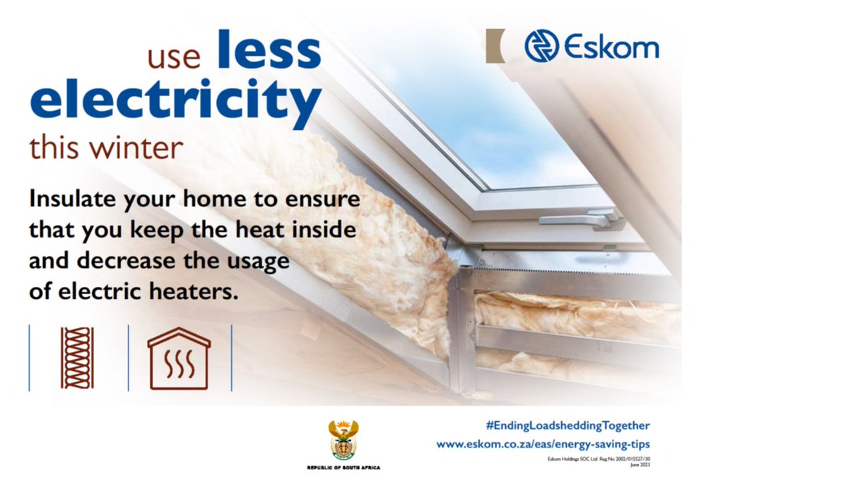Insulating your home keeps the heated air inside and saves you on your electricity bill. #EndingLoadsheddingTogether #NationalEnergyMonth
