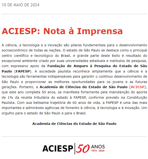 Não ao corte de receita para a FAPESP!