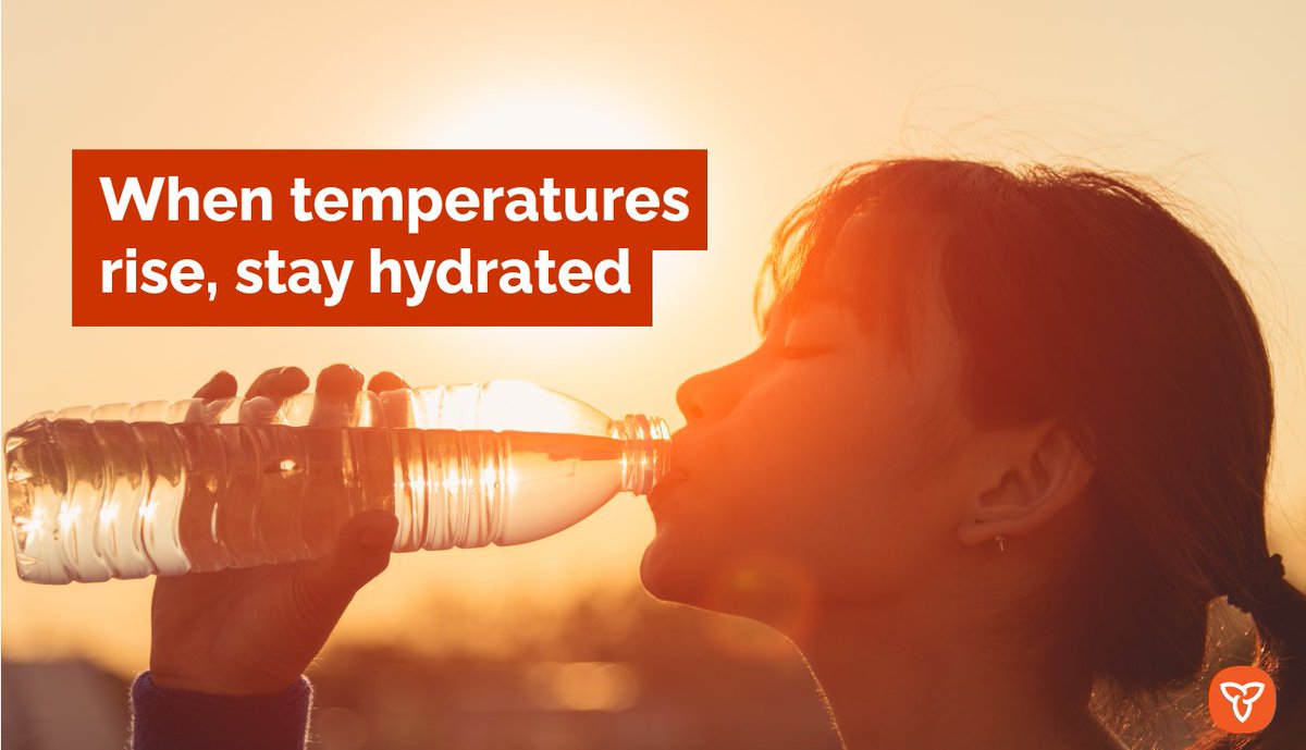 During periods of extreme heat, you may be at higher risk of dehydration. Drink water regularly to avoid heat illnesses like heat exhaustion and heat stroke. For more extreme heat tips: ontario.ca/page/ExtremeHe… #EPWeek2024 #Plan4EverySeason #PreparedON