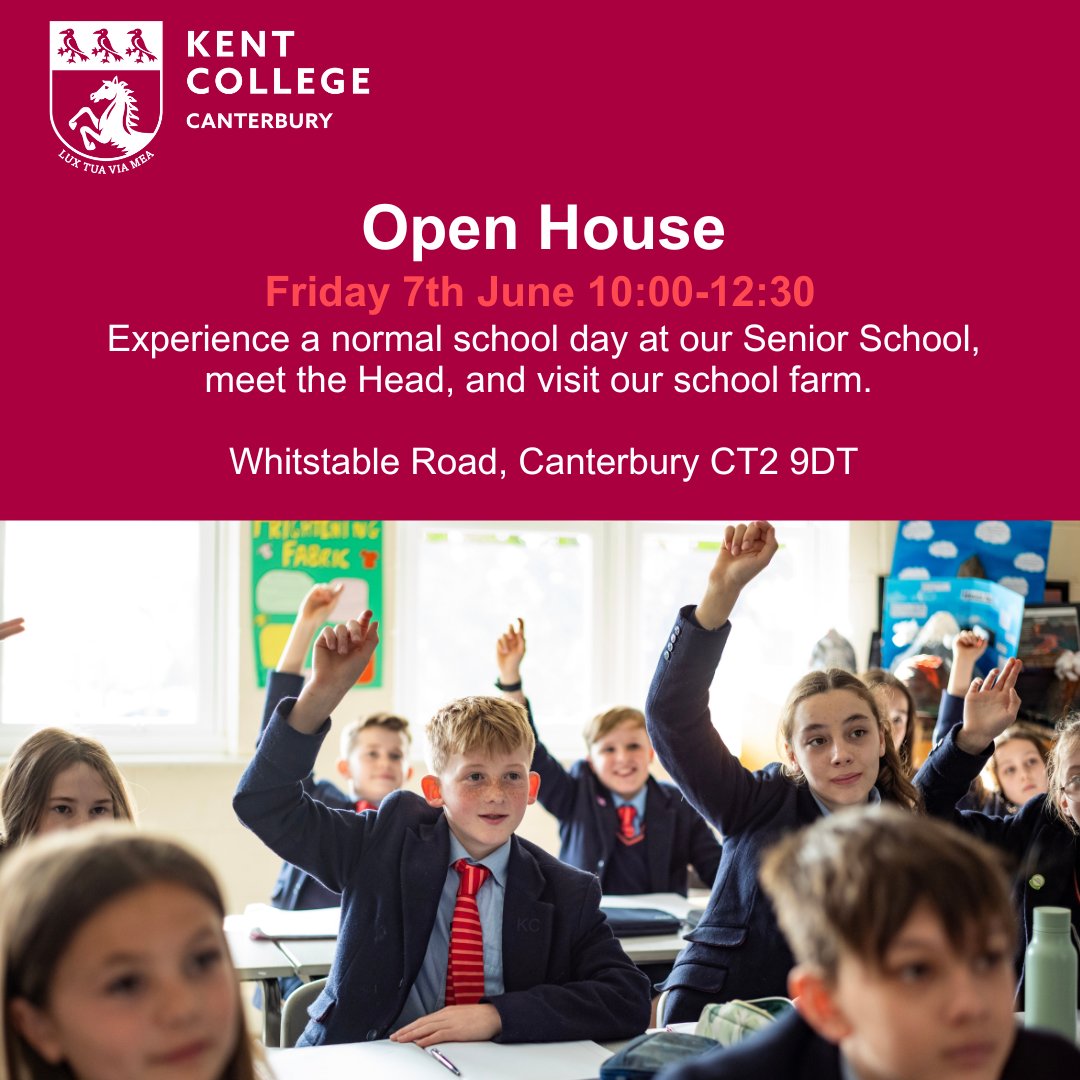 Book onto our Kent College Open House on 7 June, 10:00-12:30 via the link below 👇 ow.ly/5lkT50RBt1s