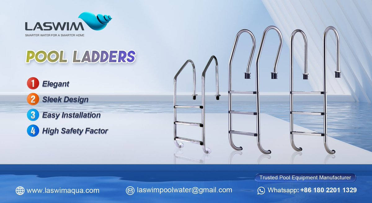 laswimpoolwater's tweet image. Upgrade Your Pool with Elegant and Safe Pool Ladders! 🏊‍♂️✨
Upgrade your pool's look and accessibility! Our sleek and easy-to-install pool ladders combine style and convenience, ensuring a safe entry and exit. Dive into a new level of pool enjoyment! #LASWIM #PoolLadders
