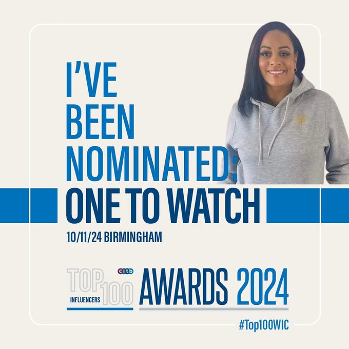 .@sonia_robbo Thrilled to share I've been nominated as 'One to Watch' in the Top 100 Most Influential #WomenInConstruction Awards! 🏗️ Grateful & excited to champion diversity, equality & inclusion in the industry. Thanks to all who've supported me! 💪 #Top10WIC #MissOak