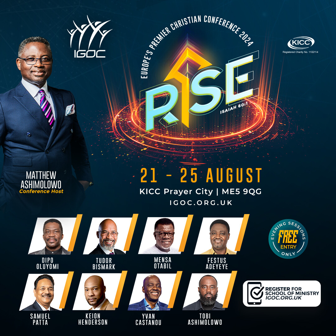 This year’s unmissable IGOC conference promises to be sensational! As we encourage you to RISE above the challenges of life. To take advantage of EARLY BIRD DISCOUNTS ON ALL REGISTRATIONS – visit IGOC.org.uk #KICCEngland #IGOC #KICC #IGOC2024 #IGOCRise #RISE