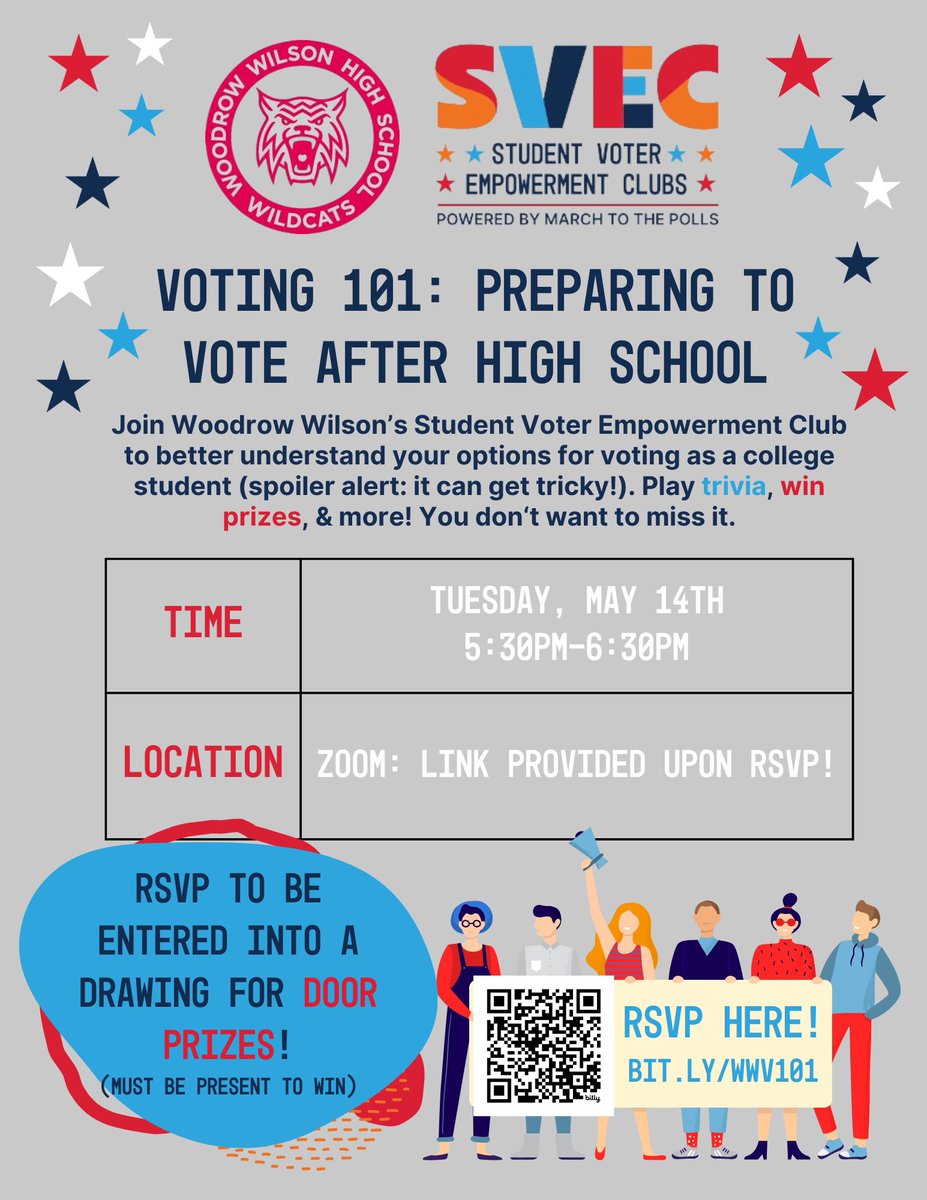 HS Seniors & College Students! Hope you’ll join @WoodrowWildcats, @DallasElections and us on Tuesday to talk what you need to know to confidently cast a ballot this fall. RSVP Here to be entered into a drawing for door prizes!: bit.ly/wwv101
