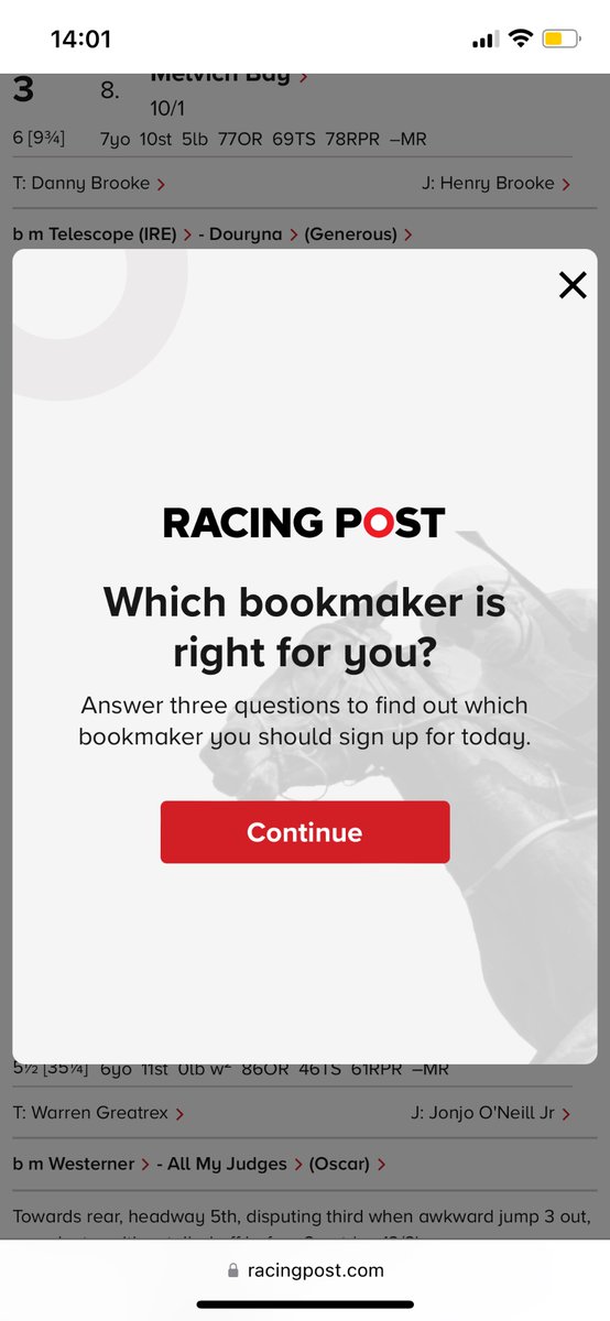 @RacingPost I already pay for your Ultimate service. Can you stop spamming me with bookmaker affiliates and surveys. I’m not your target audience - you should assume paying members know what they’re doing. Keep that for your free members or I’ll unsubscribe and move to Timeform