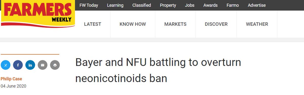 The UK’s National Farmers Union (NFU) is so in lockstep with @Bayer that when the pesticide giant was in a legal battle against the EU's #neonics ban, the NFU instructed its lawyers to intervene in the European Court of Justice to support Bayer, even though this was post-Brexit!!