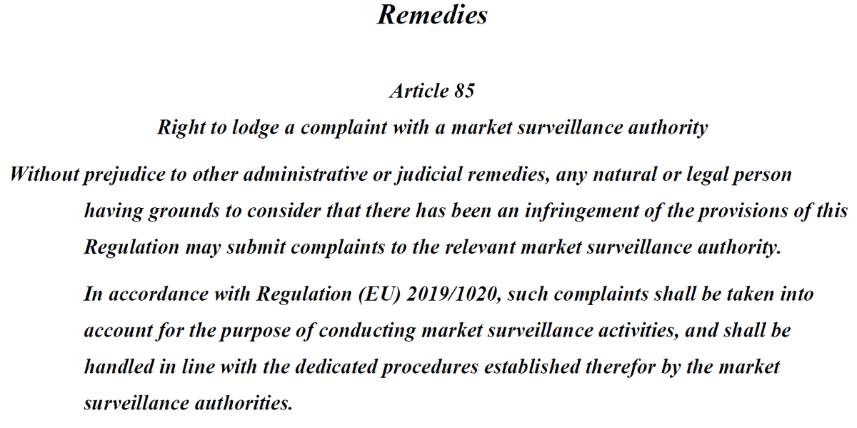 The EU AI Act allows consumers to file complaints with national regulators, but not to sue. This is (a) smart and (b) the opposite of a private right of action. @EpicPrivacy seems confused about the difference. Letting anyone sue is (c) crazy. epic.org/what-u-s-regul….