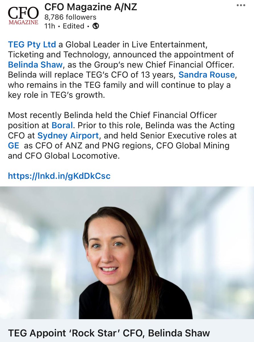 Fabulous CFO appointment as <a href="/TEGDAINTY/">TEG DAINTY</a> announce Belinda Shaw as new group CFO &gt; Full details online at CFOMagazine.com.au