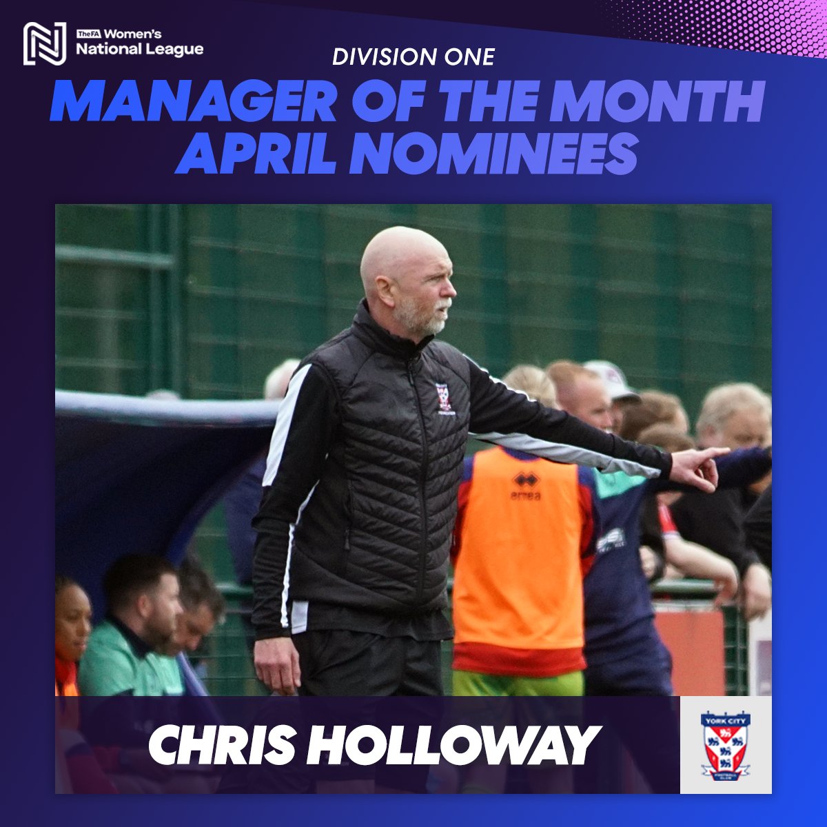 @Mattchat11 @SFCWomen @AFCBournemouthW @Hollo1975 @YorkCityLFC @SJJ_16 @LeafieldAthLFC Chris Holloway - York City One win and a draw in April went a long way to confirming York City’s safety. York held eventual champions Hull to a 1-1 draw, repeating the scoreline against Stockport after beating Chester le Street Town 3-0. #MOTM | @Hollo1975 | @YorkCityLFC