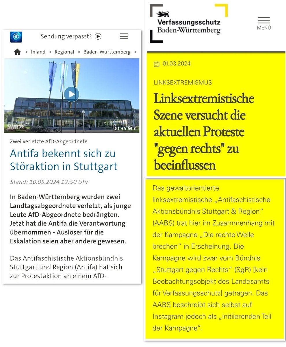 Die Antifa Gruppierung, die laut der Tagesschau bei einer 'Störaktion' 2 Afd Abgeordnete in Stuttgart verletzte, ist laut Verfassungsschutz Baden-Württemberg gewaltorientiert und linksextremistisch. #ReformOerr #OerrBlog