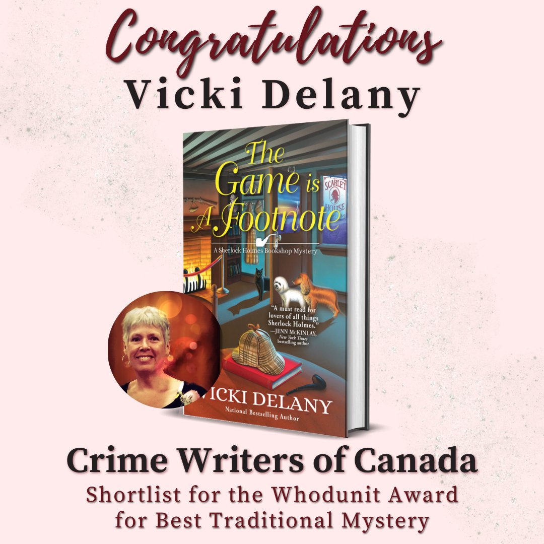 📣Congratulations to @vickidelany! her novel 🔎A GAME IS A FOOTNOTE🔎 has been shortlisted for the Crime Writers of Canada Whodunit Award for Best Traditional Mystery!