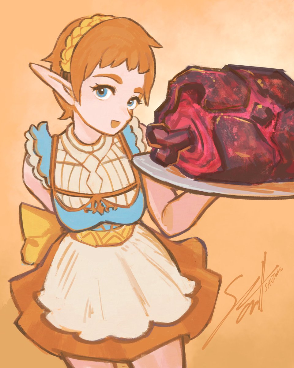 Short hair Zelda maid is offering you some marbled rock roast, would you eat it? #メイドの日