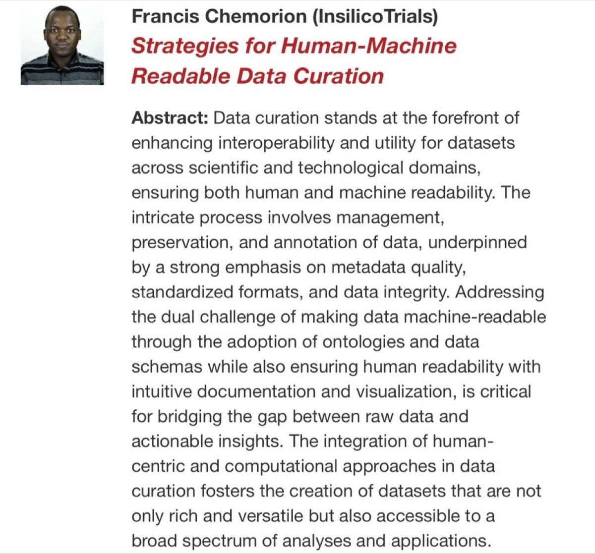 🌟 The Human Digital Twin Summer School in Barcelona, June 3-7, 2024 Our own @fkchemorion will share insights on human-machine readable data curation Join us and the @Disc4all_EU for a deep dive into #insilicomedicine ✍️eventum.upf.edu/112371/detail/… #humandigitaltwin #insilico