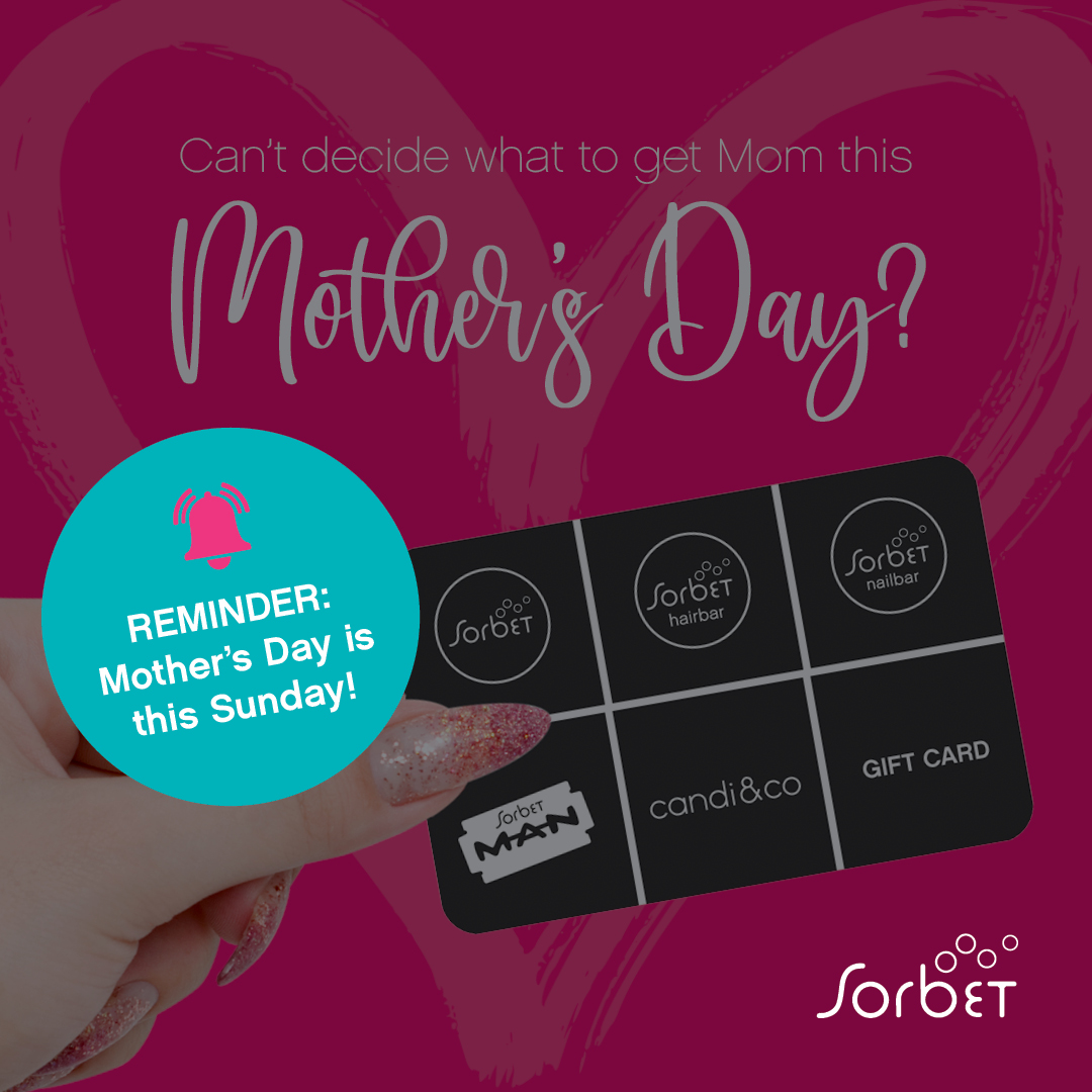 Did Mother’s Day creep up on you? 🤭 

Don’t worry, we get it. Head over to your nearest Sorbet store and get her a gift card, it’s the gift of self-care she deserves! 🎁

#Sorbet #MothersDay #Reminder