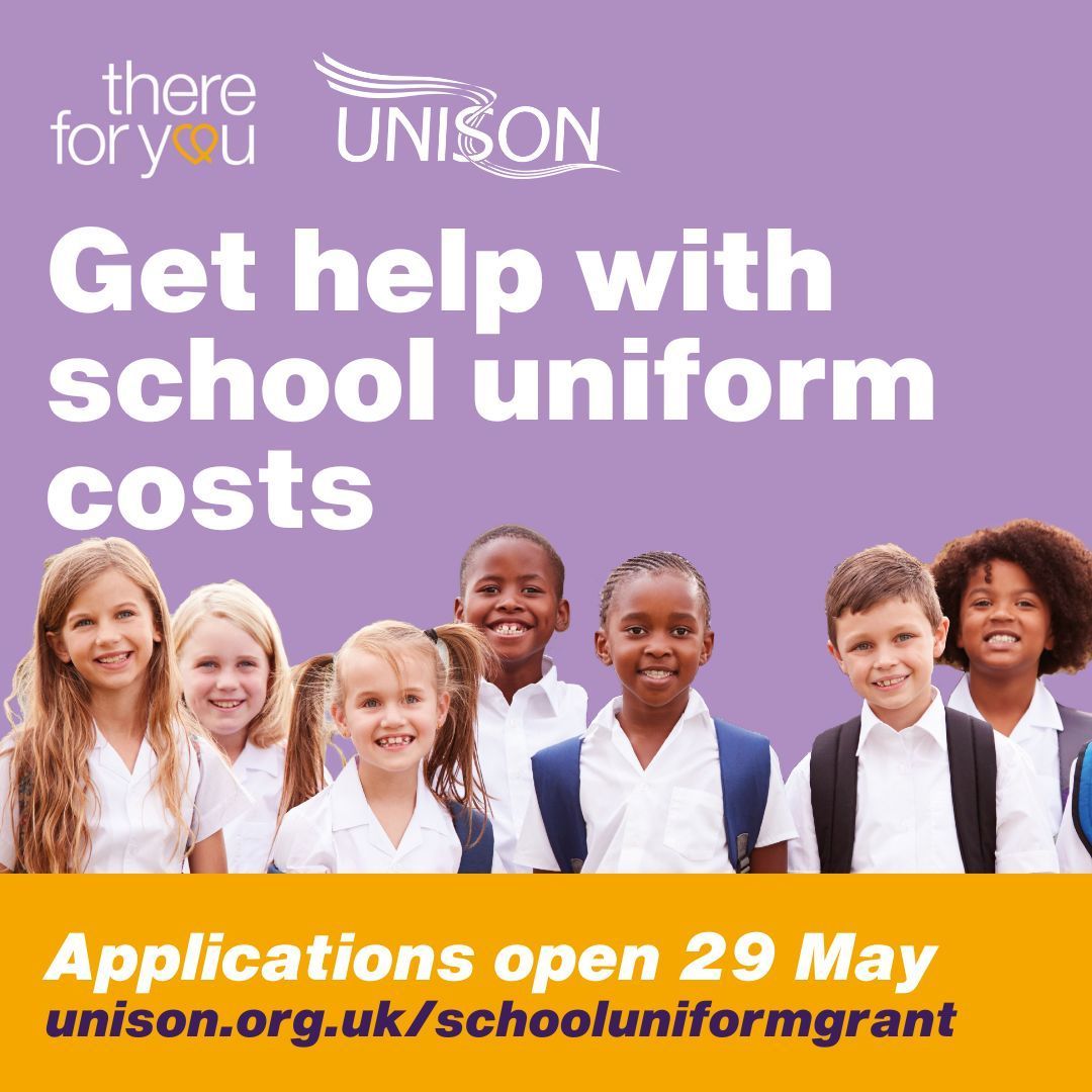 Get help with school uniform costs 🏫 A limited number of £75 vouchers are available to help low-income members pay for school uniforms.  🗓️ Applications open 29 May  unison.org.uk/schooluniformg…