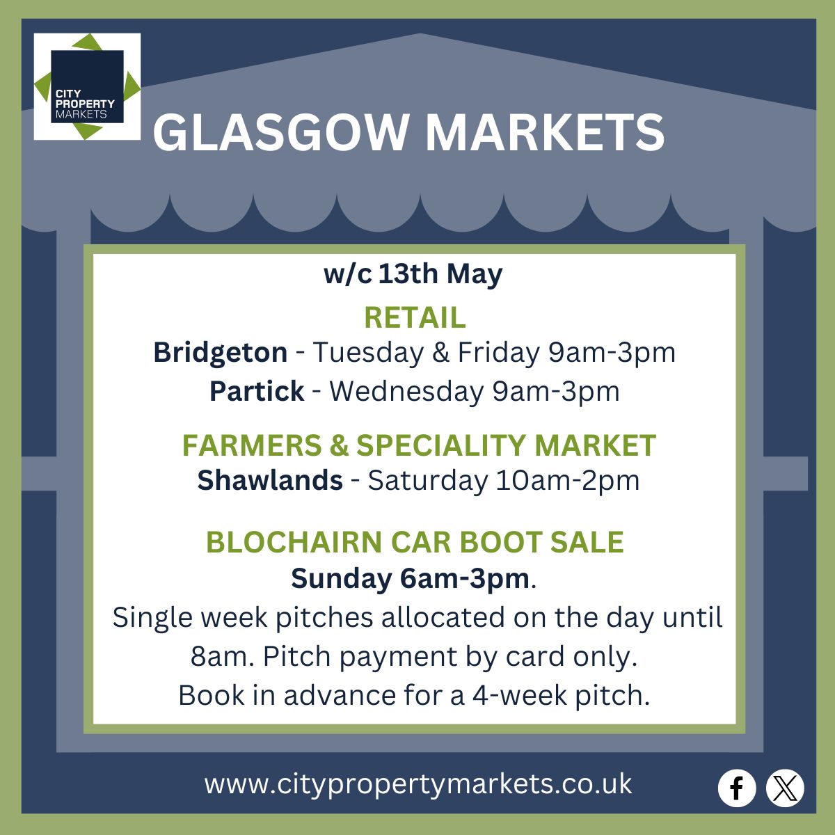 For more details about our Glasgow Markets, see citypropertymarkets.co.uk #CityPropertyMarkets #GlasgowMarkets #Glasgow #ShopLocal #WhatsOnGlasgow  
Details correct at time of publication, but may be subject to change