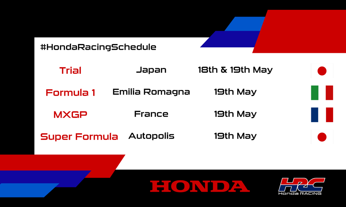 This weekend will see the 2024 Trial championship get underway in Japan, while Formula 1 will be at Imola, France will be hosting the next MXGP round and Super Formula action will be coming at you from Autopolis... #HondaRacingSchedule