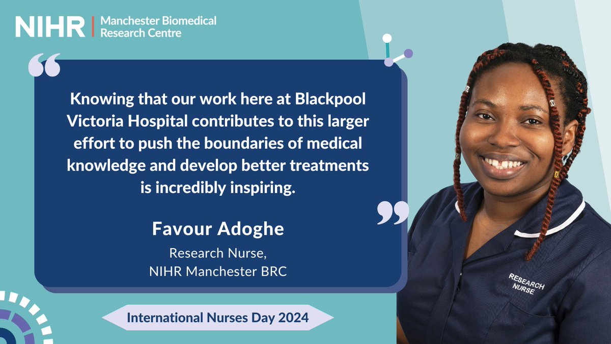 Happy International Nurses Day! 💙 Favour Adoghe, BRC Research Nurse, has shared her passion for research and insight into her role on Manchester BRC studies @BlackpoolHosp 👏 Read her blog here 👇 manchesterbrc.nihr.ac.uk/news-and-event… #IND2024 @PRCBlackpool @NIHRresearch