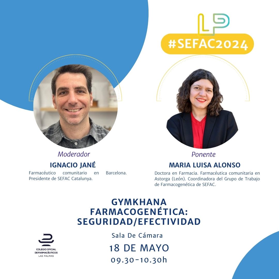 🔵Sesión práctica: Gymkhana #farmacogenética: seguridad/efectividad
👨‍🦰Moderador: Ignacio Jané
👩Ponente: <a href="/lualnu10/">Marisa Alonso Nuñez</a>
🗓️18 de mayo
🕜09.30-10.30h
📍Sala De Cámara | Auditorio Alfredo Kraus

👉congreso-sefac.org/programa-cient…

¡Te esperamos en el Congreso #sefac2024!