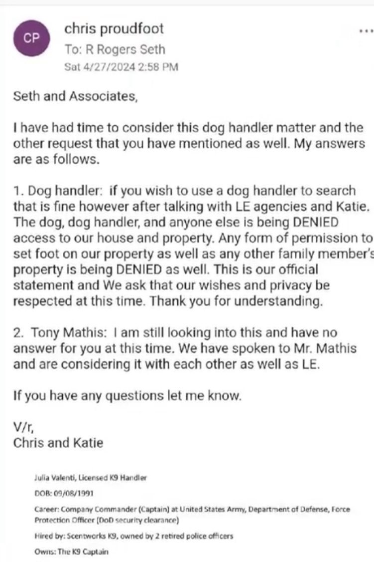 I am going to share this because I have seen it going around. I think it’s important. Innocent parents would not deny dog handlers access to their home. Only guilty people that have something to hide behave this way. #SebastianRogers