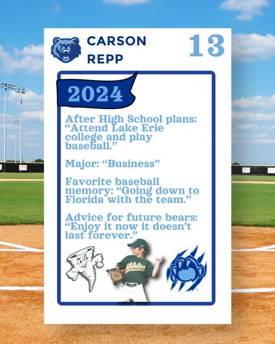 Today we honor Carson Repp for Berlin Baseball Senior week.