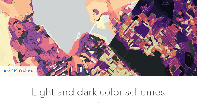 #Mapping: Light and dark color schemes rb.gy/7vmvc0 

#Dataviz #cartography #maps #GIS #esri #arcgis @Esri @ArcGISOnline @ArcGISPro @EsriFederalGovt @EsriSLGov @EsriBizTeam