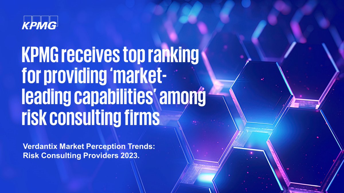 Great news to share! KPMG firms receive top rankings in Risk Consulting Services for both capabilities and brand awareness based on Verdantix Market Perception Trends: Risk Consulting Providers 2023. Learn more: social.kpmg/7nusbh