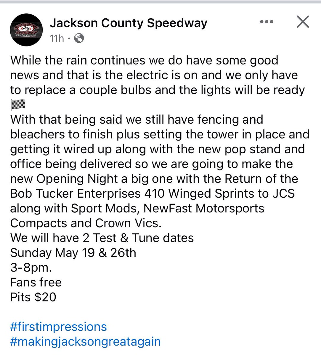 Jackson County has got electric and has targeted Friday May 31st as their reopening!