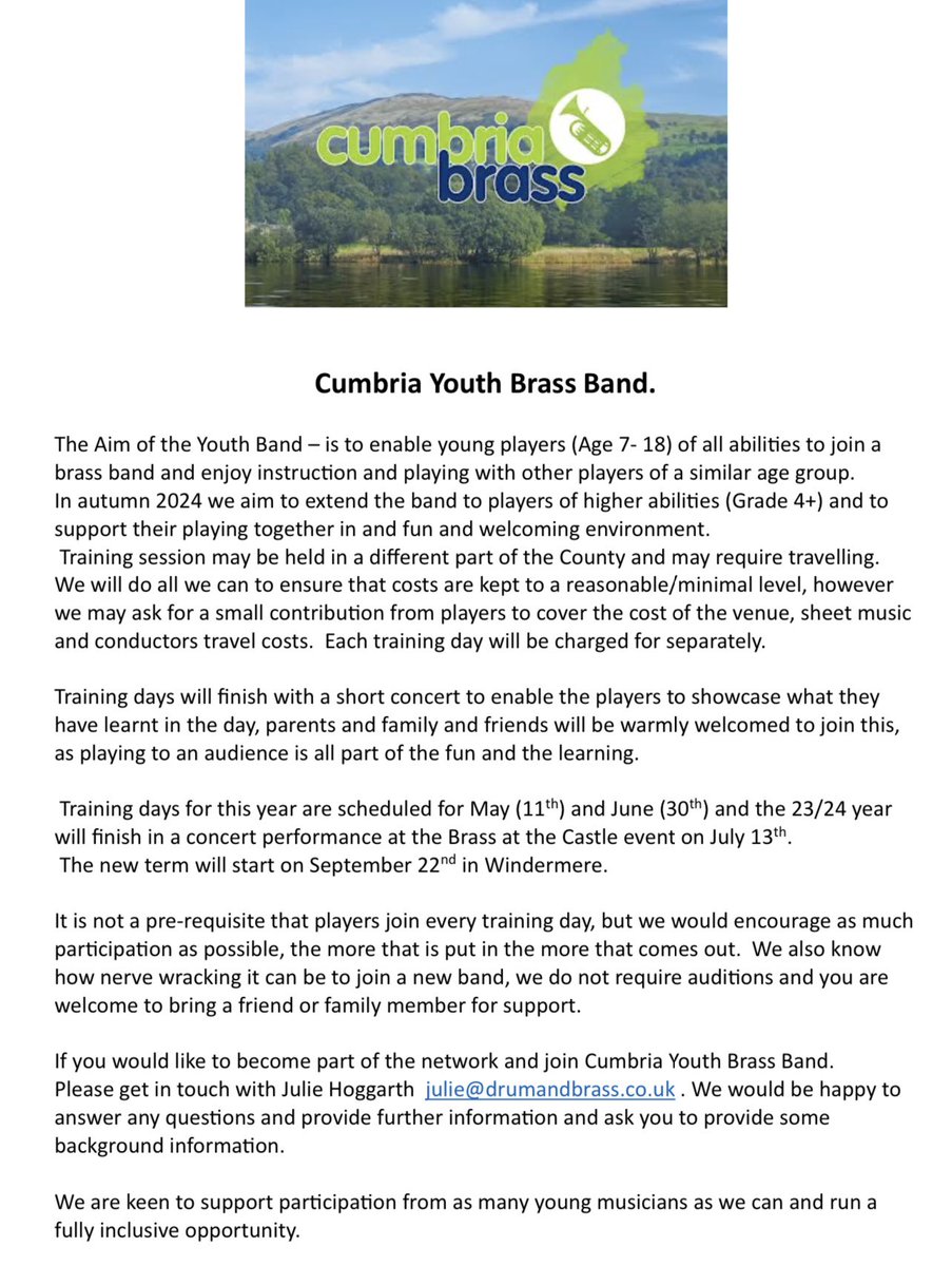 Egremont Town Band (@egremonttband) on Twitter photo Cumbria Youth Brass Band are alive and well in Cumbria. We are planning to host them for a training day in the Autumn. Watch this space. You’re welcome to join them or us anytime. <a href="/YorkshireBrass/">Yorkshire Brass 💙</a> #brassbands <a href="/BrassBandsEng/">Brass Bands England</a> Cumbria Youth Brass Band are alive and well in Cumbria. We are planning to host them for a training day in the Autumn. Watch this space. You’re welcome to join them or us anytime. <a href="/YorkshireBrass/">Yorkshire Brass 💙</a> #brassbands <a href="/BrassBandsEng/">Brass Bands England</a>