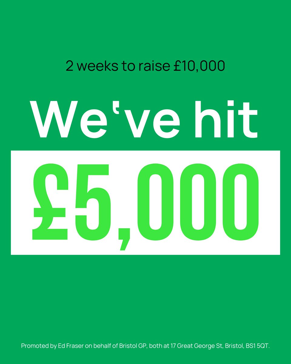 📈 We've hit £5k!! 🤝 Our movement is powered by people like you. 💚 Let's keep turning Bristol Green! crowdfunder.co.uk/p/turn-bristol…