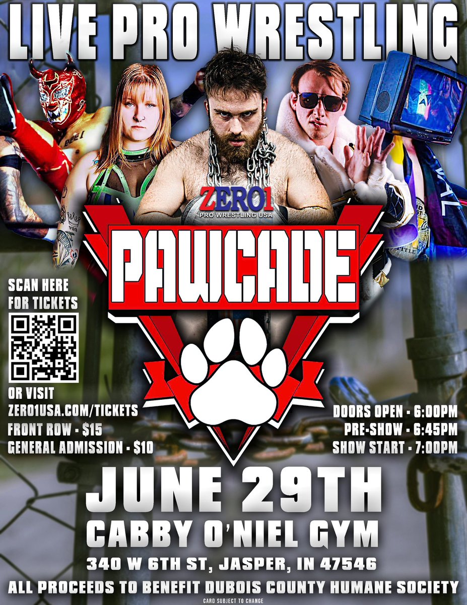 It’s Friday! You know what that means! It means you should be getting tickets to Pawcade! Tickets start at $10 and all proceeds benefit the Dubois County Humane Society! Tickets available at zero1usa.com/pawcade