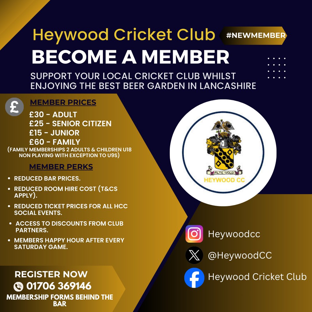 Afternoon everyone, we’re constantly on the look out for new members. So this year we’ve brought in some new ideas and benefits if you become a member of the cricket club. If you would like to become a member, please fill out a membership form which is behind the bar.