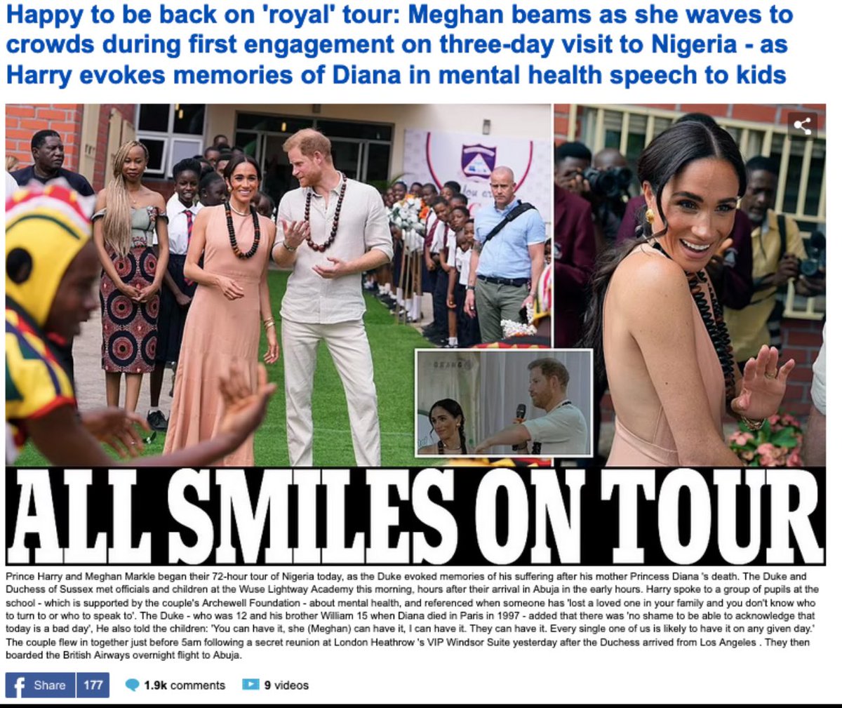 Can’t be a royal tour if they’re not representing the royals or doing work for the royals. This tour is for HARRY and MEGHAN’S international philanthropy, & has zip to do with the royal family or the UK. Sneaky how the BM tries to give the RF/UK credit. 🙄
