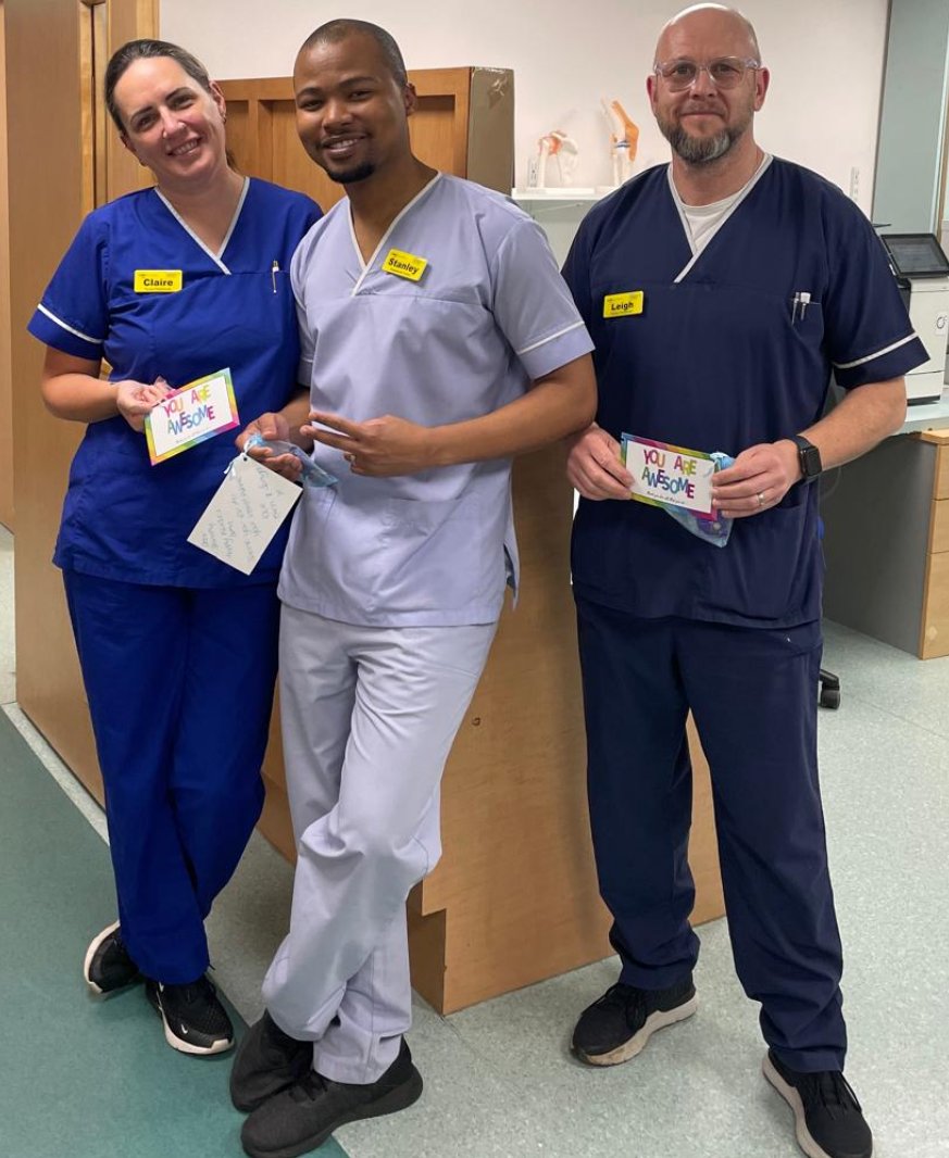 It's Nurses Day on Sunday (12 May) and goodie bags have been given to our amazing nurses at the Minor Injury Units in Wisbech, Ely and Doddington. Here's Leigh Gibbins, Nurse Practitioner; Claire Vaughan; Nurse Development Practitioner; and Stanley Matthy, International Nurse.