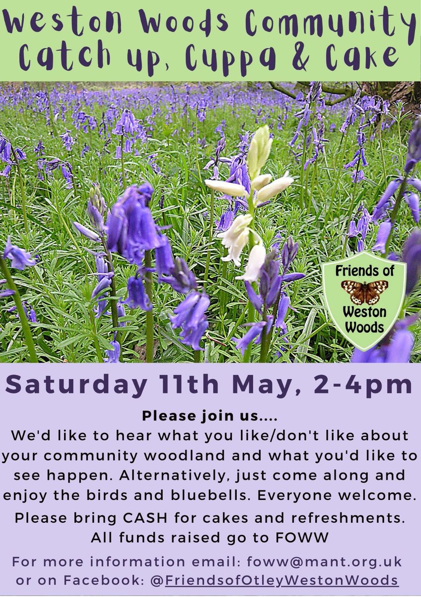 Please join us tomorrow afternoon (2pm-4pm) in the middle of Weston Woods for a community catch up! Enjoy the wbirdsong, wild garlic and a slice of cake! Bring cash and a reusable cup if you have one! #communitywoodland #NatureRecovery