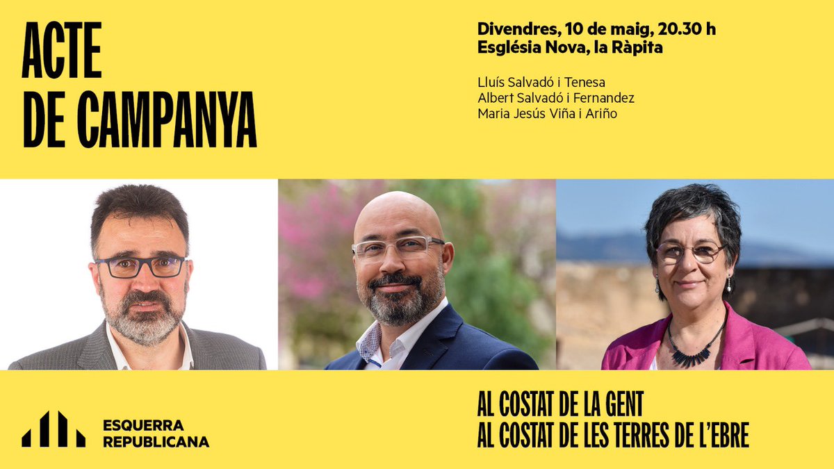 #AlCostatDeLaGent #AlCostatDeLesTerresdelEbre
#AlCostatDeCatalunya 

📆 Avui, 10 de maig
📍 Esglèsia Nova
🕖 20.30h