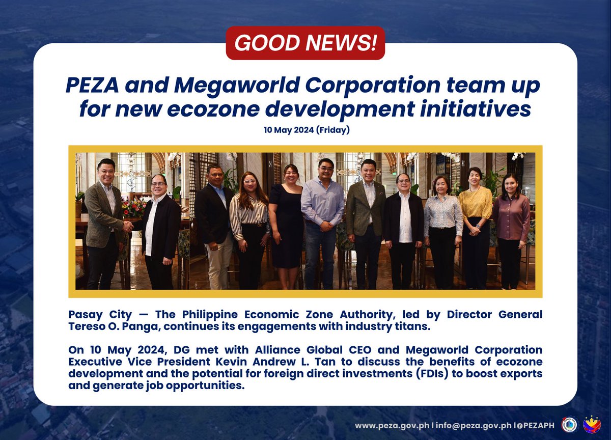 💡 𝐆𝐎𝐎𝐃 𝐍𝐄𝐖𝐒! 💡 | PEZA and Megaworld Corporation team up for new ecozone development initiatives