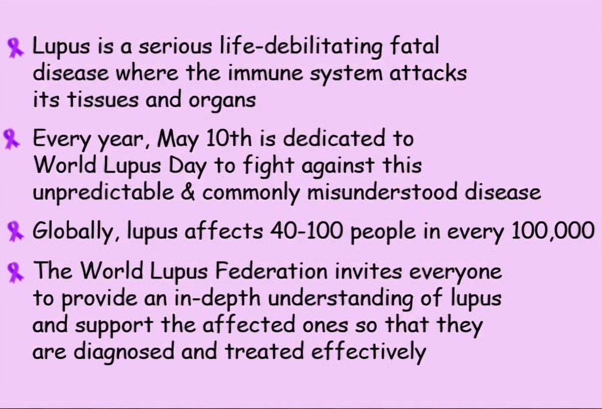 #HappyWorldLupusDay

May 10th is World Lupus Day #WearPurple to show your support for all of those people living with this incurable disease and their caregivers.
#FuckLupus #LupusAwarenessMonth