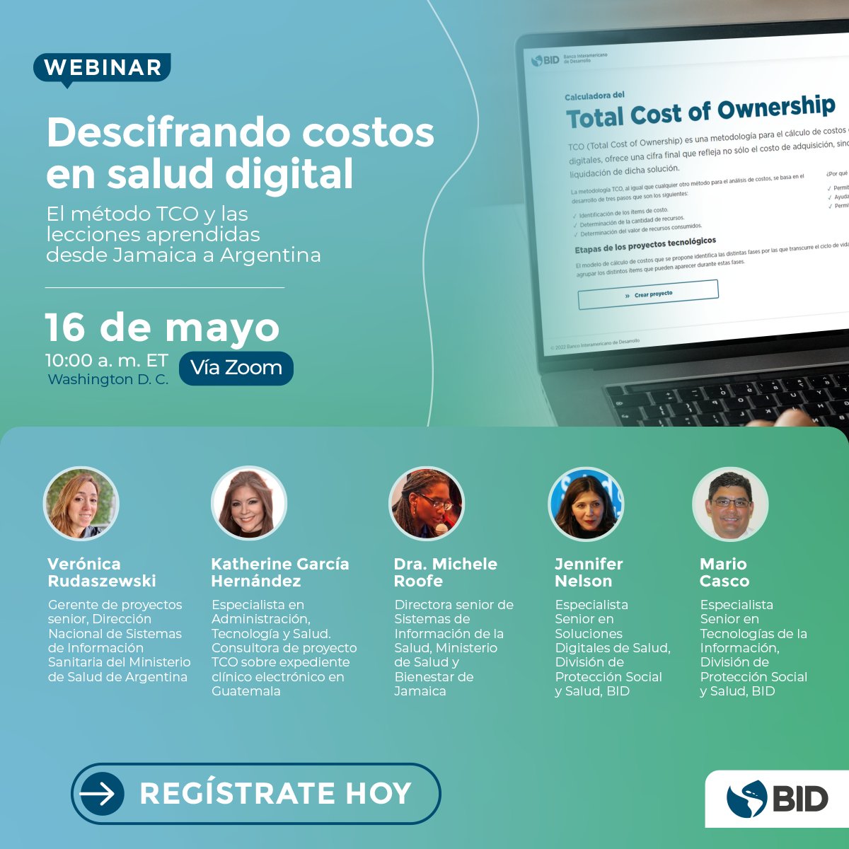 ¿Cuánto puede costar implementar herramientas de #SaludDigital? 📈En este webinar, conoce el método TCO (Total Cost of Ownership) especialmente adaptado por expertos del BID para conocer costos en temas de salud digital. Regístrate aquí ➡️ bit.ly/3ybSko0