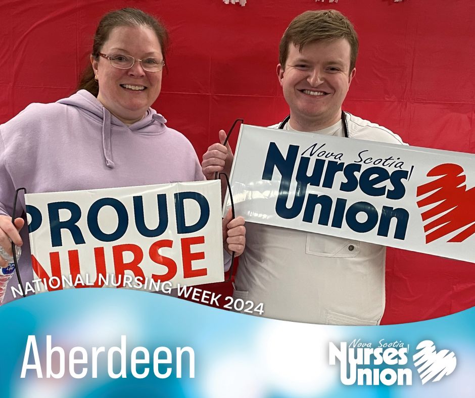 Happy National Nursing Week from these Proud Nurses, Marcy and Frank at the Aberdeen! Happy #NNW2024 from the NSNU! Send your Local celebrations, no matter the size, to communications@nsnu.ca 💌