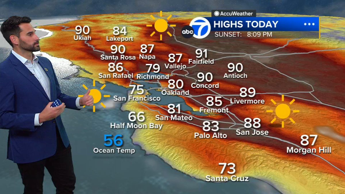 It's another warm one today! 🥵 90s are back for the first time this year in our hottest cities inland while the coast will see a bit of a cooldown compared to yesterday. Meteorologist @DrewTumaABC7 has your latest forecast here: abc7ne.ws/3mHjHkM
