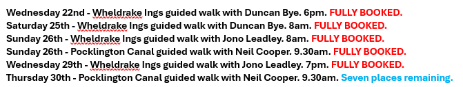 Festivals of NNRs update - all of the guided walks in the #LDV are now fully booked apart from Thursday 30th May - if you would like to book a free place on the last Pocklington Canal walk please contact Lucy.Murgatroyd@naturalengland.org.uk🐦 @YorkBirding