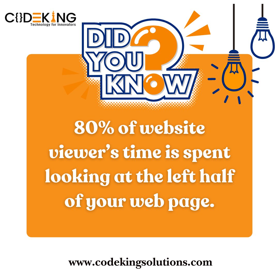 Did you know? Studies show that optimizing the left half of your web page can significantly increase audience engagement and retention. Try it out! 👩‍💻

#websiteviewers #webdesign #userexperience #onlinepresence #factoftheday #didyouknowfacts #facts #websitefacts #codeking