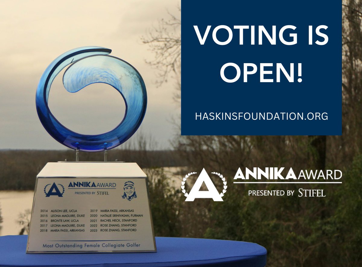 Voting for the 2024 @TheAnnikaAward presented by @Stifel has officially opened! 🏆 If you are a D1 women's golfer, coach, or member of the golf media, vote now >> haskinsfoundation.org/2024-annika-vo…