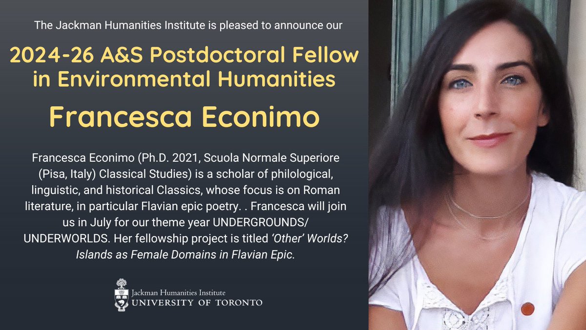 The JHI is pleased to announce that Francesca Econimo will join us in July for two years. She's the JHI's 2024-26 A&S Postdoctoral Fellow in Environmental Humanities. More info uoft.me/atC